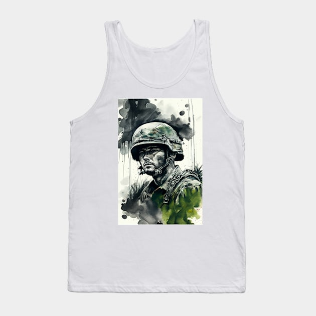 Vietnam Soldier Watercolor Painting Tank Top by TortillaChief